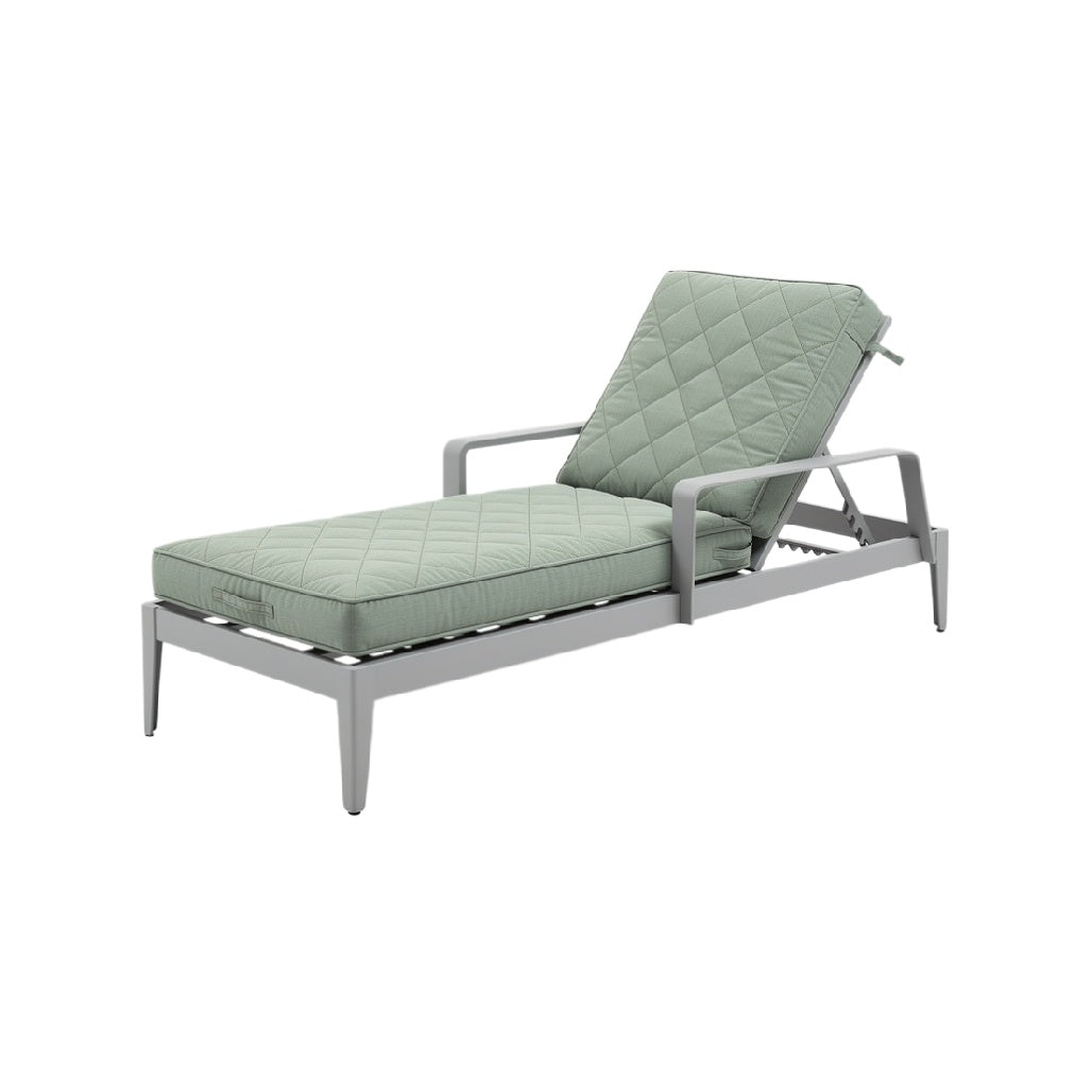 Adjustable Outdoor Chaise Lounge with Quilted Cushion in Soft Green